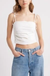 Open Edit Tie Strap Linen Blend Tank In White