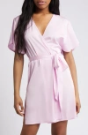 Open Edit Tie Waist Short Satin Robe In Pink Pirouette