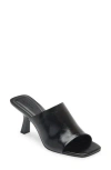 Open Edit Tricia Square Toe Slide Sandal In Black Crinkle