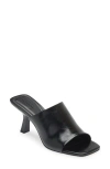 Open Edit Tricia Square Toe Slide Sandal In Black Crinkle