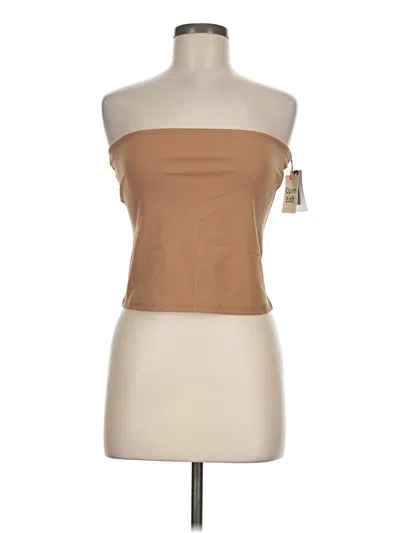 Open Edit Tube Top Tan Solid Pattern Strapless Neckline Tops In Brown