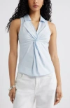 Open Edit Twist Front Cotton Poplin Top In Blue