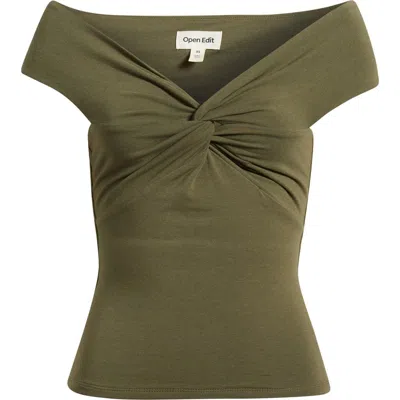 Open Edit Twist Front Off The Shoulder Top In Green