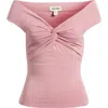 Open Edit Twist Front Off The Shoulder Top In Pink