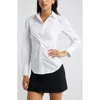 Open Edit Twist Front Stretch Cotton Blend Button-up Shirt In White