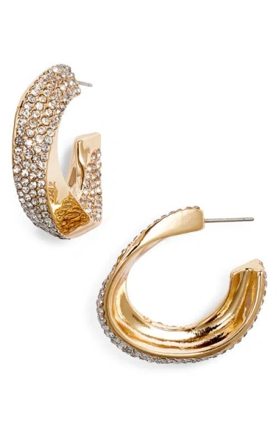 Open Edit Twisted Crystal Pavé Hoop Earrings In Clear- Gold