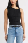 Open Edit Twisted Shoulder Textured Tank In Black