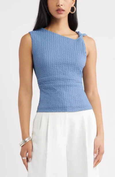 Open Edit Twisted Shoulder Textured Tank In Blue