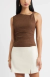 Open Edit Twisted Shoulder Textured Tank In Brown
