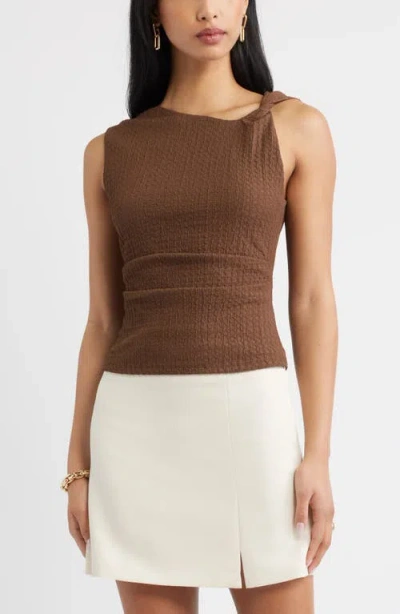 Open Edit Twisted Shoulder Textured Tank In Brown