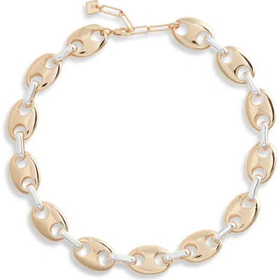 Open Edit Two Tone Puffy Mariner Link Necklace In Silver