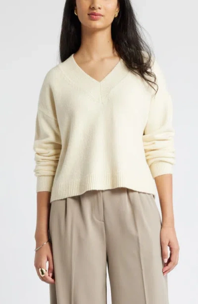 Open Edit V-neck Sweater In Ivory Dove