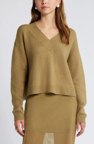 Open Edit V-neck Sweater In Olive Brine
