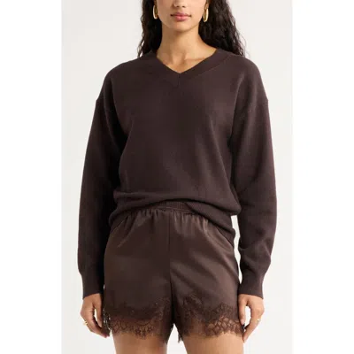Open Edit V-neck Sweater In Brown Ganache