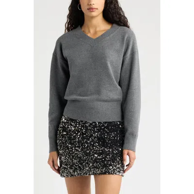 Open Edit V-neck Sweater In Grey Medium Charcoal Heather