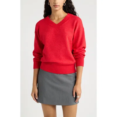 Open Edit V-neck Sweater In Red Salsa