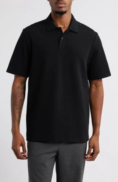 Open Edit Waffle Texture Cotton Blend Polo In Black