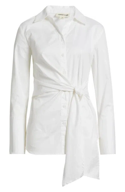 Open Edit Waist Tie Cotton Poplin Button-up Shirt In White