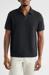 Open Edit Wave Texture Johnny Collar Polo In Gray