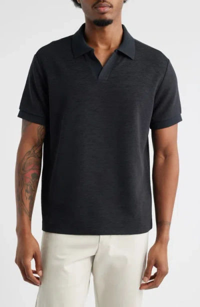 Open Edit Wave Texture Johnny Collar Polo In Gray