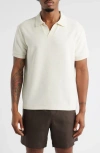 Open Edit Wave Texture Johnny Collar Polo In White