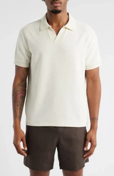 Open Edit Wave Texture Johnny Collar Polo In White