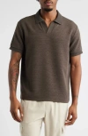 Open Edit Wave Texture Johnny Collar Polo In Brown