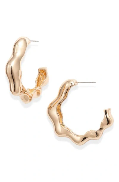 Open Edit Wavy Molten Hoop Earrings In Gold