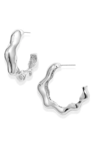 Open Edit Wavy Molten Hoop Earrings In Rhodium