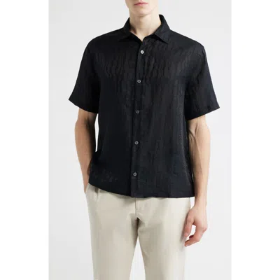 Open Edit Wavy Stripe Short Sleeve Button-up Shirt In Black