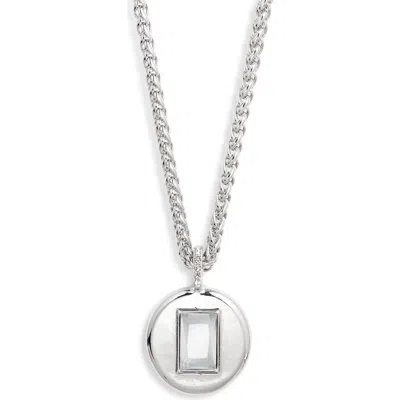 Open Edit Wheat Chain Puffy Pendant Necklace In Clear- Rhodium