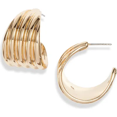 Open Edit Wide Fluted Hoop Earrings In Gold