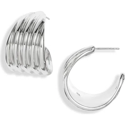 Open Edit Wide Fluted Hoop Earrings In Metallic