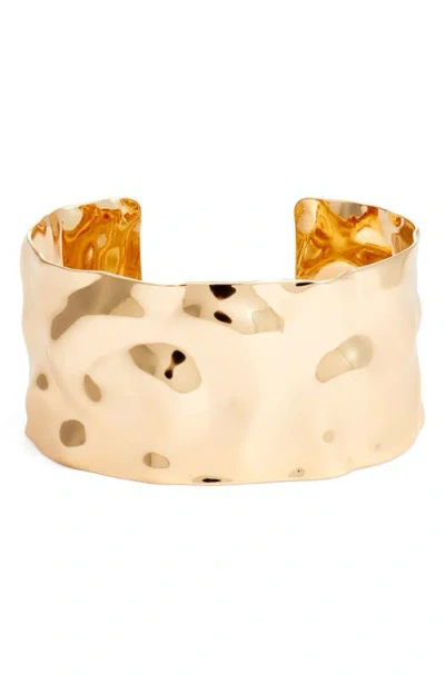 Open Edit Wide Hammered Cuff Bracelet In Gold