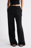 Open Edit Wide Leg Linen Blend Pants In Black