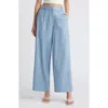 Open Edit Wide Leg Linen Blend Pants In Blue Chambray