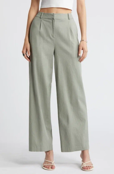 Open Edit Wide Leg Linen Blend Pants In Green Halo