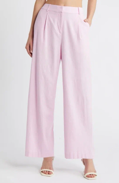 Open Edit Wide Leg Linen Blend Pants In Pink Pirouette