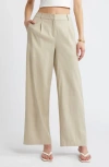 Open Edit Wide Leg Linen Blend Pants In Tan Oxford