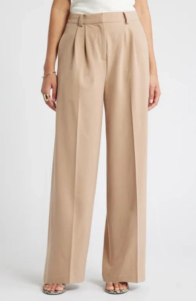 Open Edit Wide Leg Pants In Tan Natural