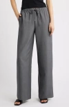 Open Edit Wide Leg Twill Pants In Gray