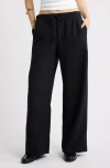 Open Edit Wide Leg Linen Blend Pants In Black