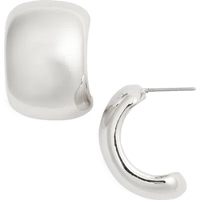 Open Edit Wide Puffy Hoop Earrings In Rhodium