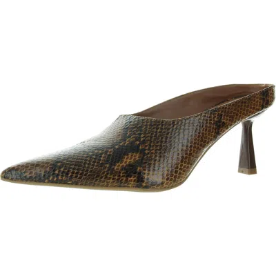 Open Edit Womens Snake Print Faux Leather Slide In Brown
