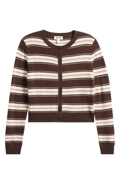 Open Edit Wool & Cashmere Blend Cardigan In Brown - Tan Luna Stripe