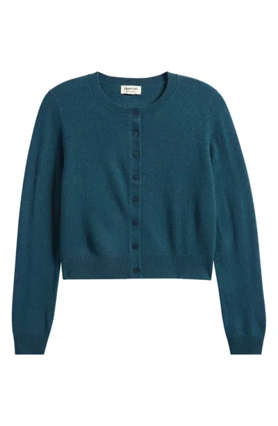 Open Edit Wool & Cashmere Blend Cardigan In Teal Marina