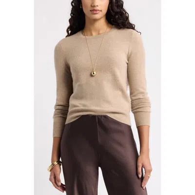 Open Edit Wool & Cashmere Sweater In Tan Savannah Heather