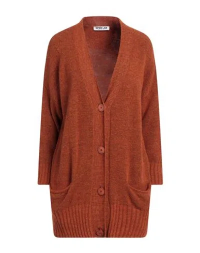 Open Lab Woman Cardigan Rust Size 8 Acrylic, Nylon, Wool, Elastane In Red