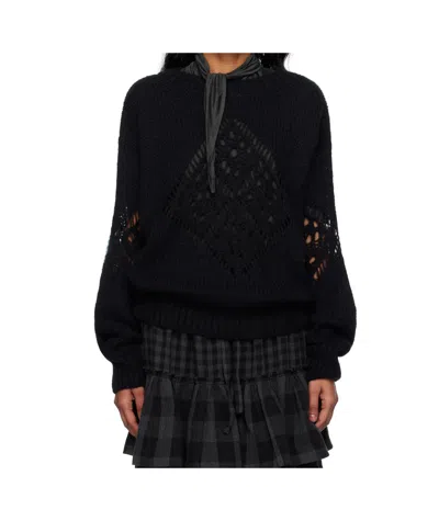 OPEN YY ALPACA ARGYLE POINTELLE SWEATER