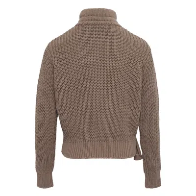 Open Yy Applique Knit Zipup Jacket In Brown